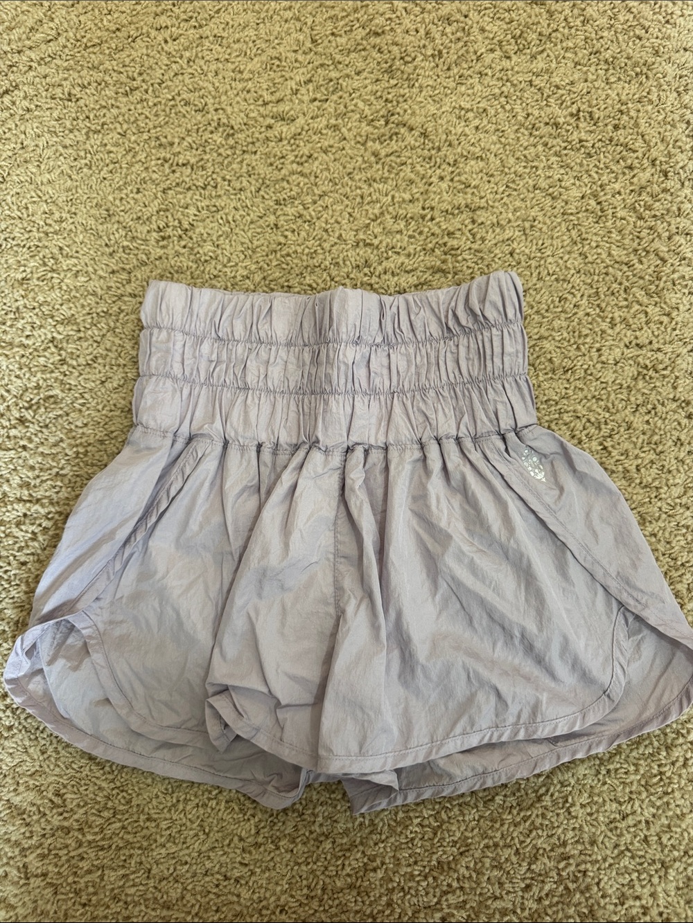 FP Movement by Free People Lavender Smocked High-Waist Athletic Shorts